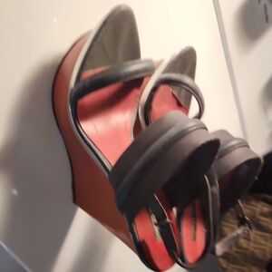 Charles Jourdan Black and Red Wedge Sandals